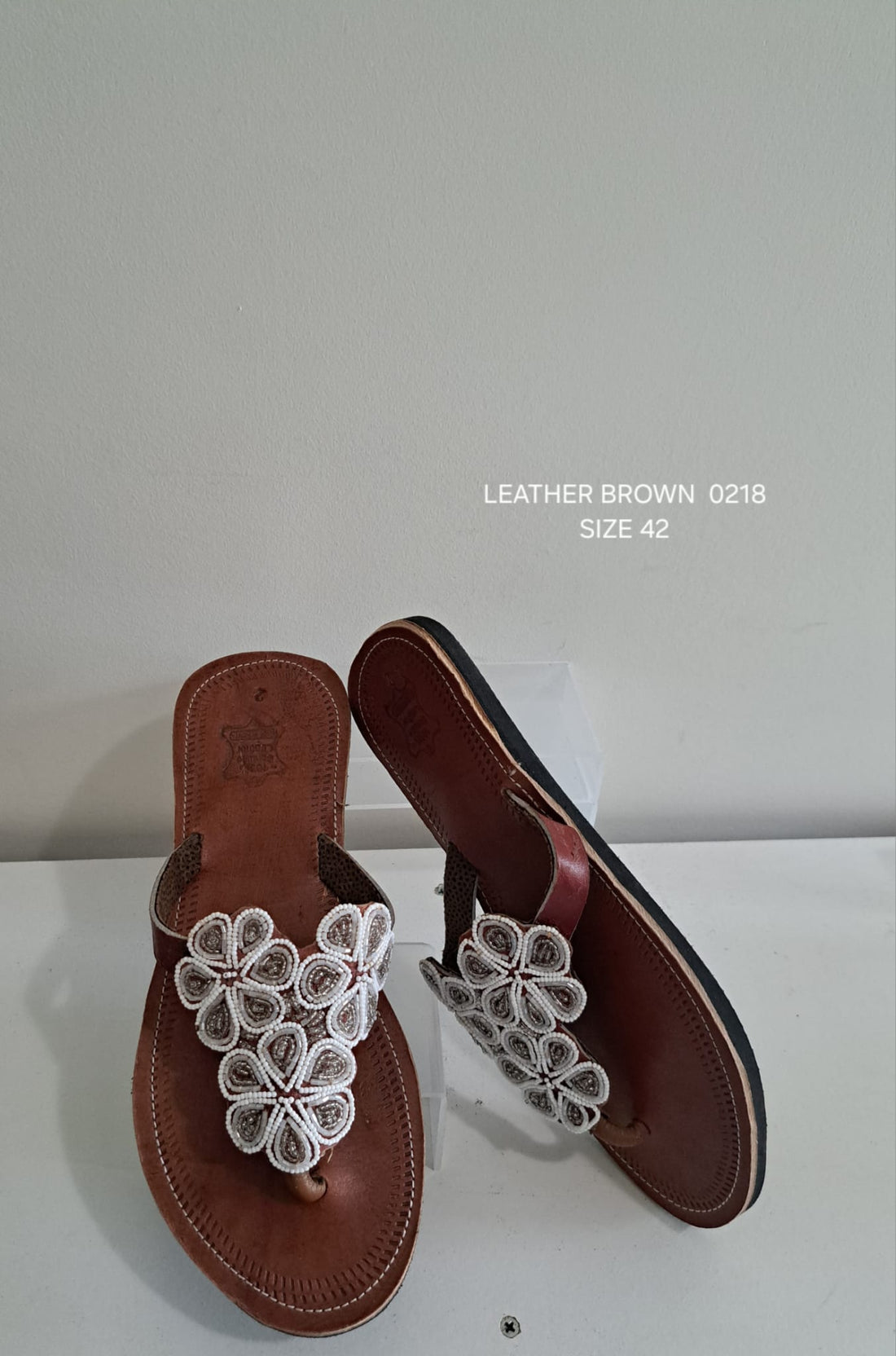 Leather Sandals - White Floral 0218